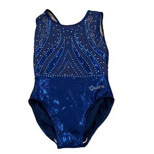 Quatro Competitive Gymnastics Leotard Child Large CCLA Blue Sparkle Rhinestones